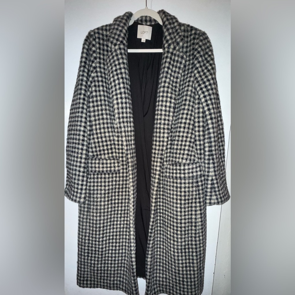 LOFT Black and White Houndstooth Pea Coat Worn ONCE